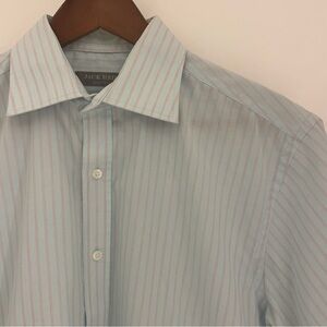 JACK REID MensWear Easy Care Short Sleeve Light Blue Striped Shirt, 15 1/2